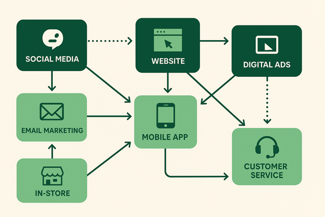 Diagram showing how multiple marketing channels connect and influence each other