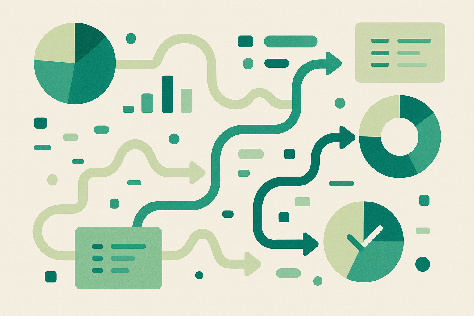 Customer journey visualization: modern, clean, green and cream color scheme.